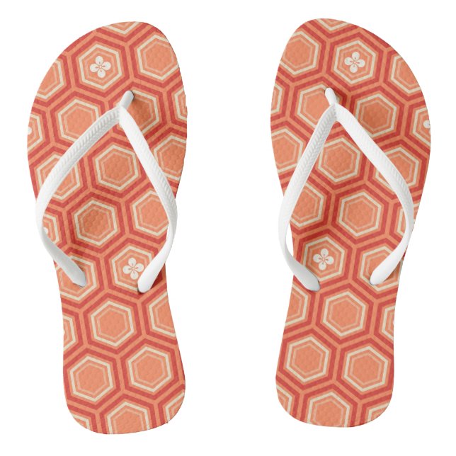 Tongs Hexagonal Kimono Print, Mandarin Orange (Semelle)