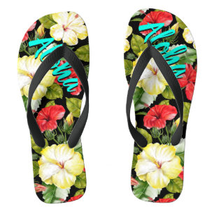 Tongs Hibiscus Hawaiian Tropical Floral   Personnalisé