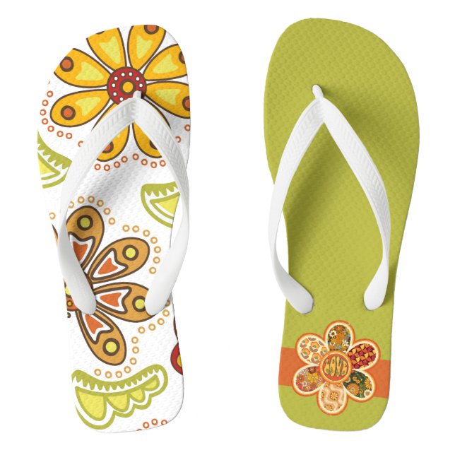Tongs Hippie Fleur Rétro Orange Vert (Semelle)
