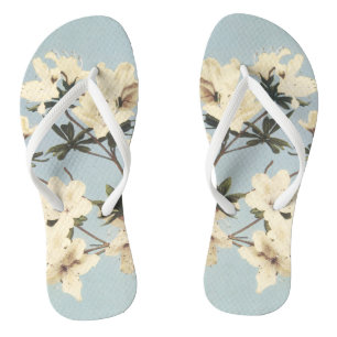 Tongs Illustration de fleur d'azalée blanche vintage crè