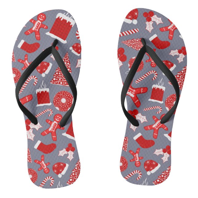 Tongs Illustrations de Noël Rouges Festives Mignonnes Mo (Semelle)