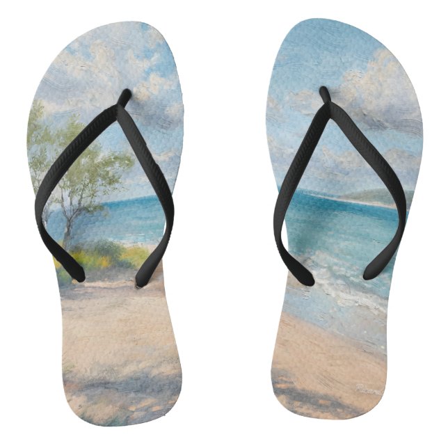 Tongs Impression artistique de plage de Coastal Breeze (Semelle)