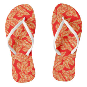 Tongs Impression botanique Feuille rouge