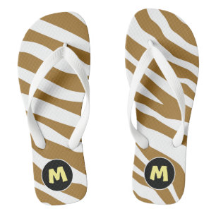 Tongs Impression d'animal jolie initiale l Marron et bla