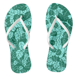 Tongs Impression de feuille japonaise, turquoise et aqua