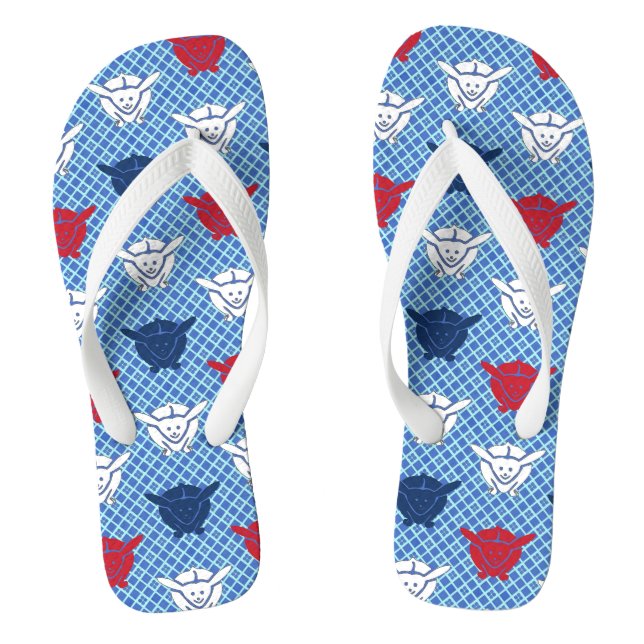 Tongs Impression de lapin japonais, bleu avec rouge et b (Semelle)