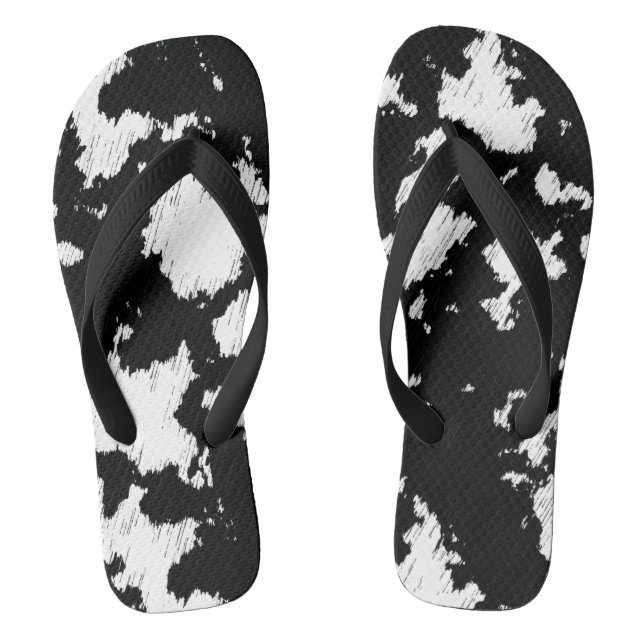 Tongs Impression de vache Faux, noir et blanc (Semelle)
