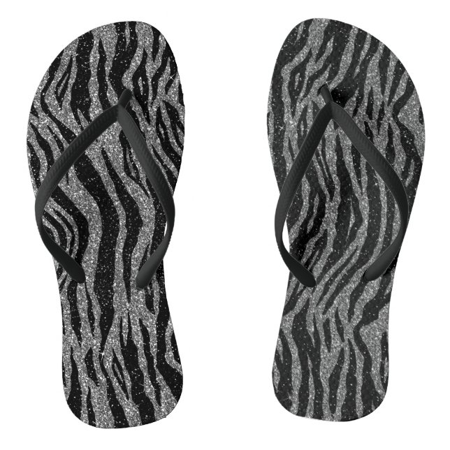 Tongs Impression Zèbre Noir et Gris Argent (Semelle)