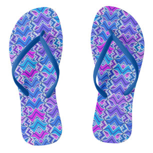 Tongs Imprimé tribal batik, bleu, violet et blanc