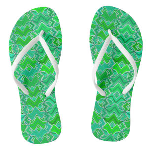Tongs Imprimé tribal batik, vert jade et vert citron