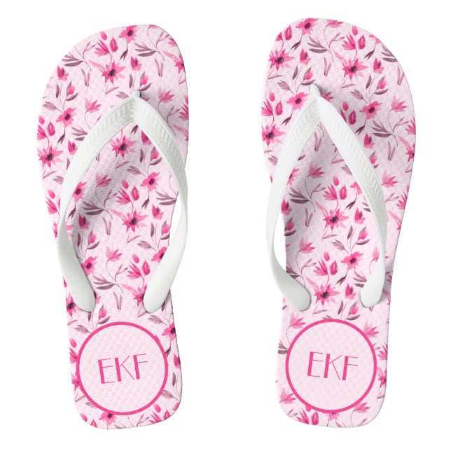 Tongs Initiales brodées Fleurs roses Femme  (Semelle)