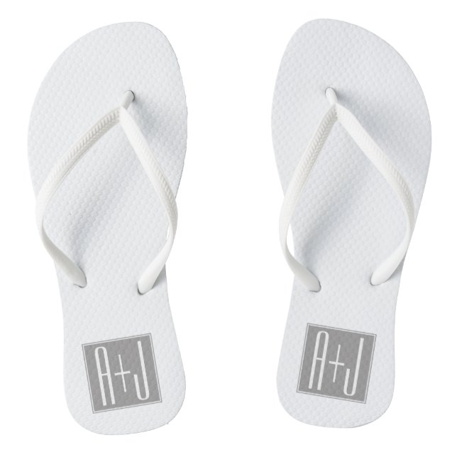 Tongs Initiales de couples ou autre texte | Blanc & Gris (Semelle)