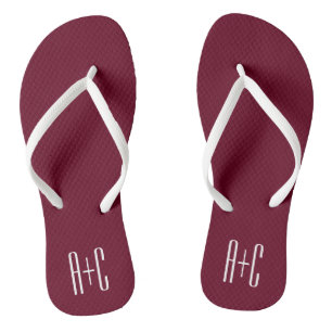 Tongs Initiales de couples simples Blanc et bordeaux