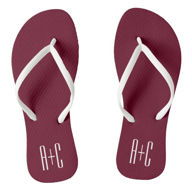 Tongs Initiales de couples simples | Blanc et bordeaux (Semelle)