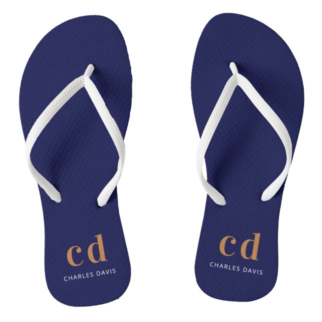Tongs Initiales de monogramme en or bleu marine  (Semelle)