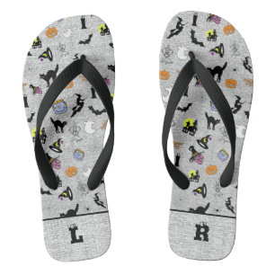 Tongs Initiales:  Halloween Random Icoic Motif Grey