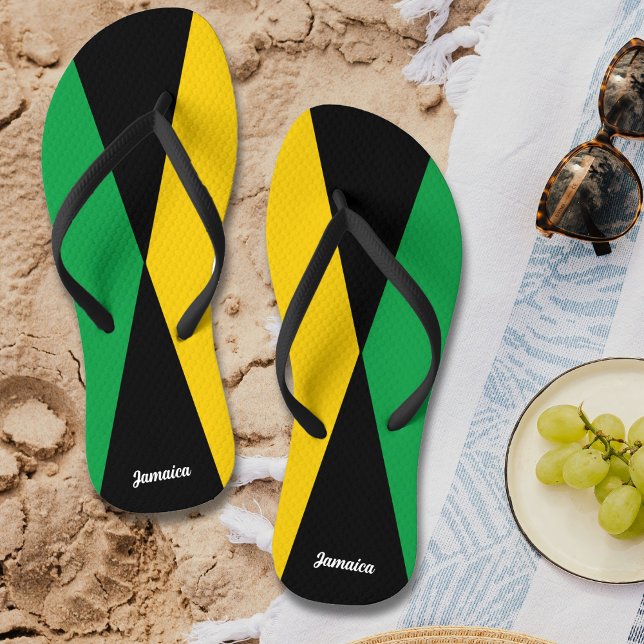 Tongs Jamaïque Couleurs Vert Noir & Or Jamaïcain (Jamaica Colors Green Black & Gold Jamaican Flip Flops)
