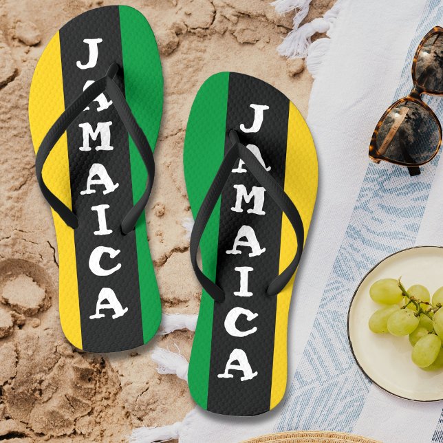 Tongs Jamaïque Couleurs Vert Or Noir Jamaïcain (Jamaica Colors Green Gold Black Jamaican Flip Flops)