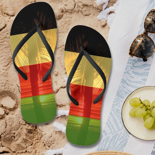 Tongs Jamaïque Rasta Colors Plage des Caraïbes (Jamaica Rasta Colors Caribbean Island Beach Flip Flops)