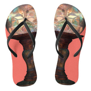 Tongs Jardin regardant globe corail rose vitrail