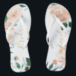 Tongs Jardin romantique personnalisé pêche mariée floral<br><div class="desc">Moderne aquarelle pêche floral et botanique verdure,  élégant et romantique,  grands cadeaux de fête de mariée personnalisés pour être mariée.</div>