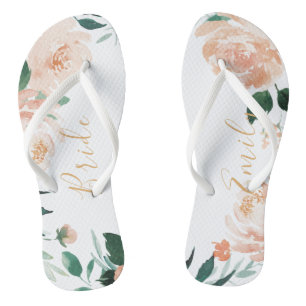 Tongs Jardin romantique personnalisé pêche mariée floral