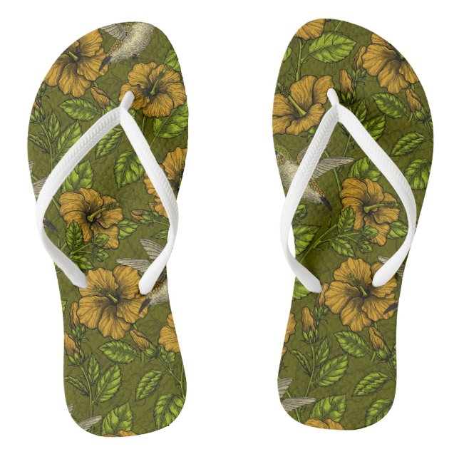 Tongs Jardin tropical nocturne jaune et vert (Semelle)