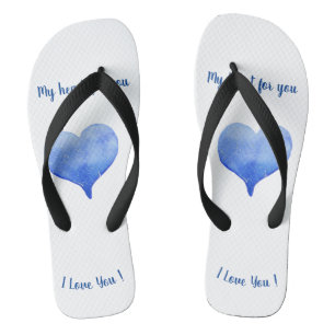 Tongs Je t'aime Coeur Bleu mignon Saint Valentin