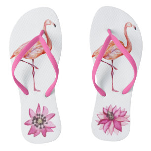Tongs Joli Flamant rose aquarelle Oiseau tropical