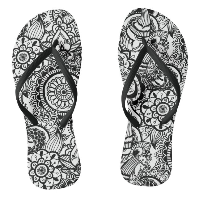 Tongs Joli floral paisley noir blanc (Semelle)