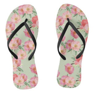 Tongs Joli Jardin Rose Fleurs Aquarelle