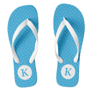 Tongs Joli motif à pois bleu clair avec monogramme