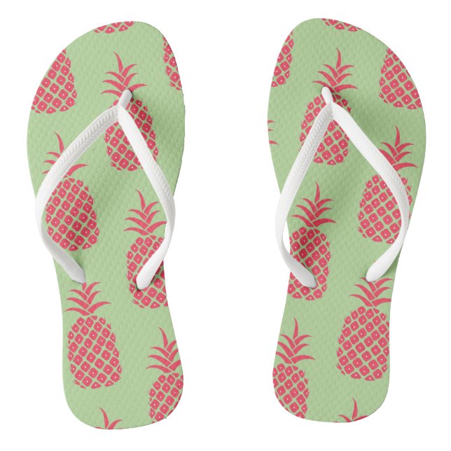 Tongs Joli motif de fruit tropical Ananas Corail Vert (Semelle)