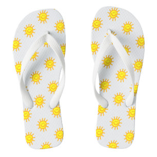 Tongs Joli motif de soleil visage heureux en été blanc