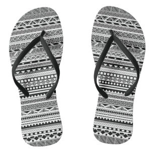 Tongs Joli noir blanc aztèque design motif