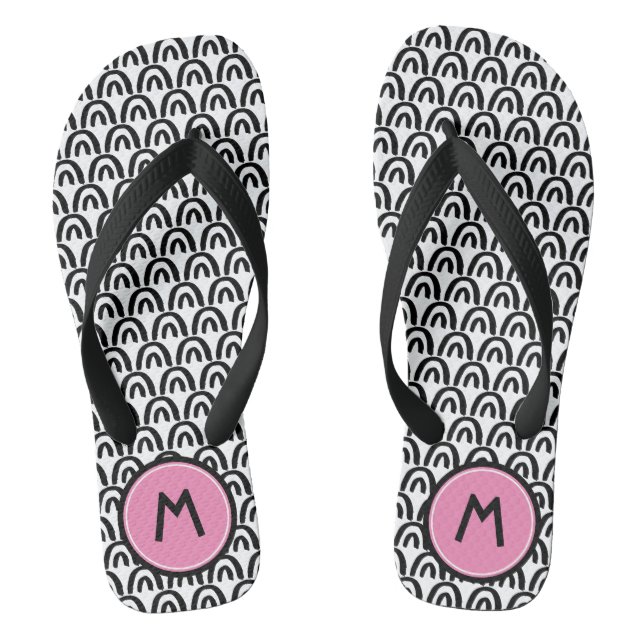 Tongs Joli Noir Blanc Patten Rose Monogramme (Semelle)