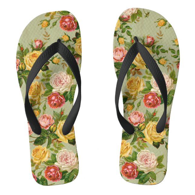 Tongs Joli Vintage Floral Rose Motif Girly (Semelle)