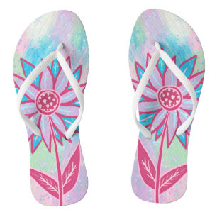 Tongs Jolie fleur pastel dessinée à la main