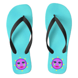 Tongs Jolie Lune violette visage rose lèvres Jaune Étoil