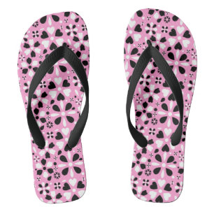 Tongs Jolies fleurs noires blanches