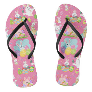 Tongs Joyeux jour de Pâques - Motif Lapin drôle et œufs