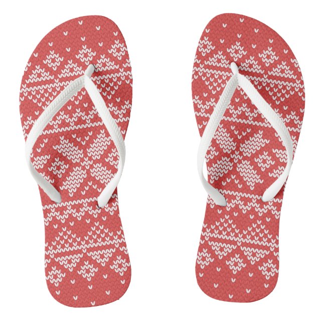 Tongs Joyeux Noël Fair Isle Snowflakes Blanc & Rouge (Semelle)