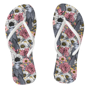 Tongs Jus gris et fleurs