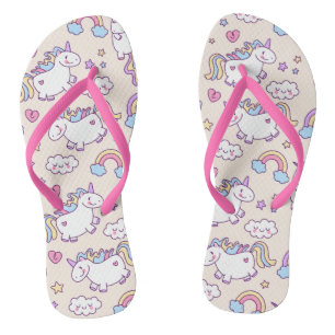 Tongs Kawaii chubby volant des licornes motif arc-en-cie