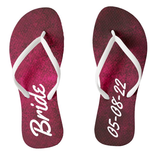 Tongs La mariée et la date tachetées de rouge rubis rose (Semelle)