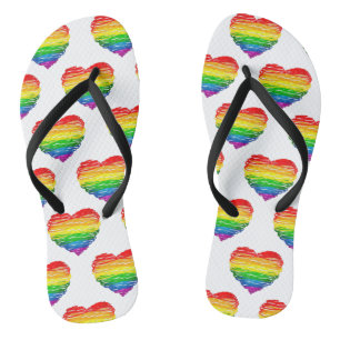 Tongs Le cœur arc-en-ciel de SlipperyJoe griffonné tourb