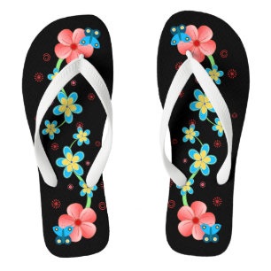 Tongs Le papillon sur rose et le bleu fleurit des