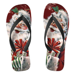 Tongs Le Père Noël Vintage avec de nombreux cadeaux