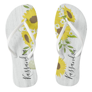 Tongs Le tournesol en bois rustique fleurit des bascules