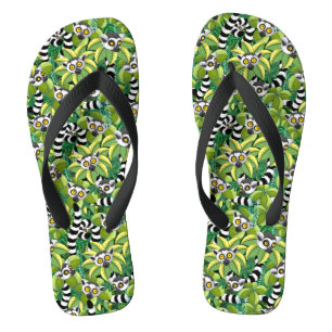 Tongs Lémuriens de Madagascar dans une jungle exotique